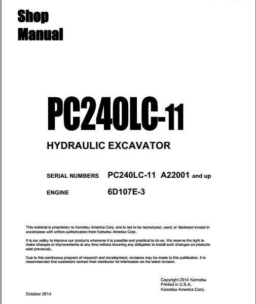 Komatsu PC240LC-11Shop Manual