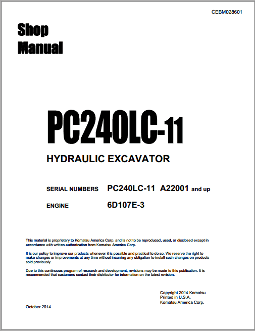 Komatsu PC240LC-11Shop Manual