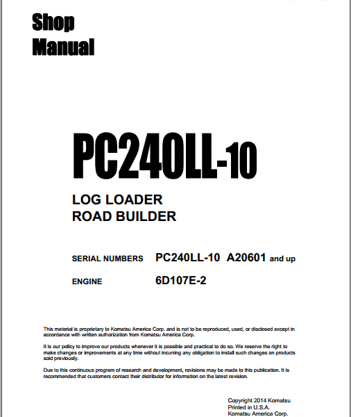 Komatsu PC240LL-11Shop Manual