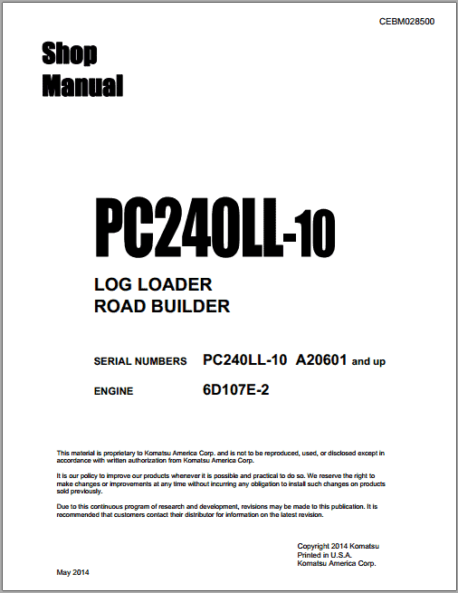 Komatsu PC240LL-11Shop Manual