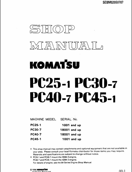PC25-1 PC30-7 PC40-7 PC45-1