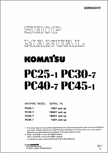 PC25-1 PC30-7 PC40-7 PC45-1